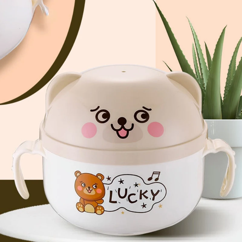 Instant Noodle Bowl with Lid Stainless Steel Cute Bento Box Girl Heart-shaped Dormitory Instant Noodle Bowl and Chopsticks Set