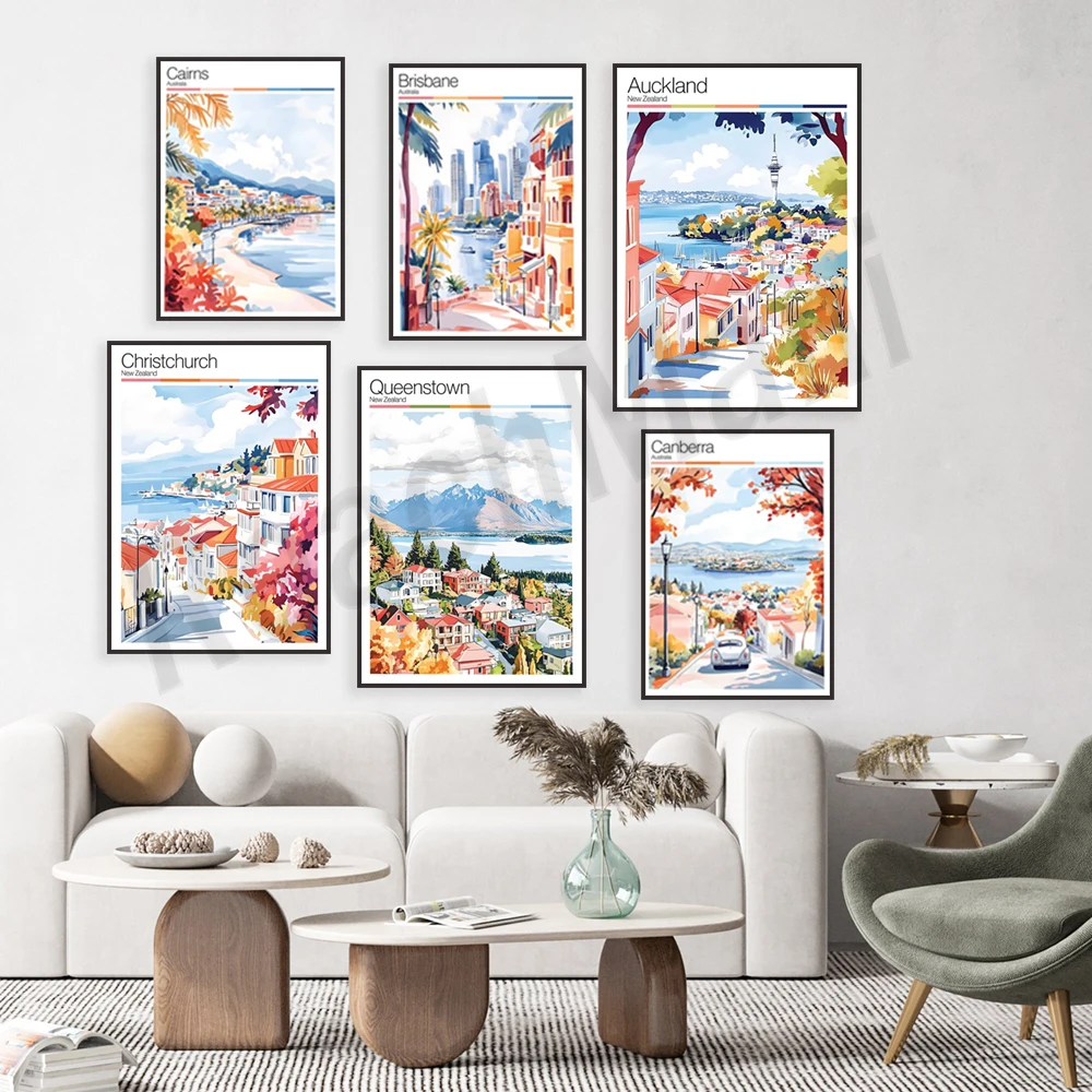 كيرنز، أديليد، كوينستاون، أستراليا بيرث، ملبورن، غانا جولد كوست، أوكلاند، نيوزيلندا، ملصقات السفر كانبيرا #4