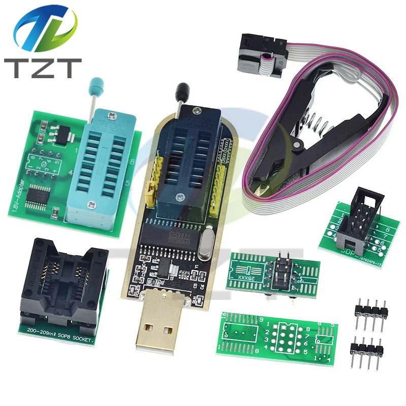 CH341A CH341B 24 25 Series EEPROM Flash BIOS USB Programmer Module + SOIC8 SOP8 Test Clip + 1.8V adapter + SOIC8 adapter DIY KIT