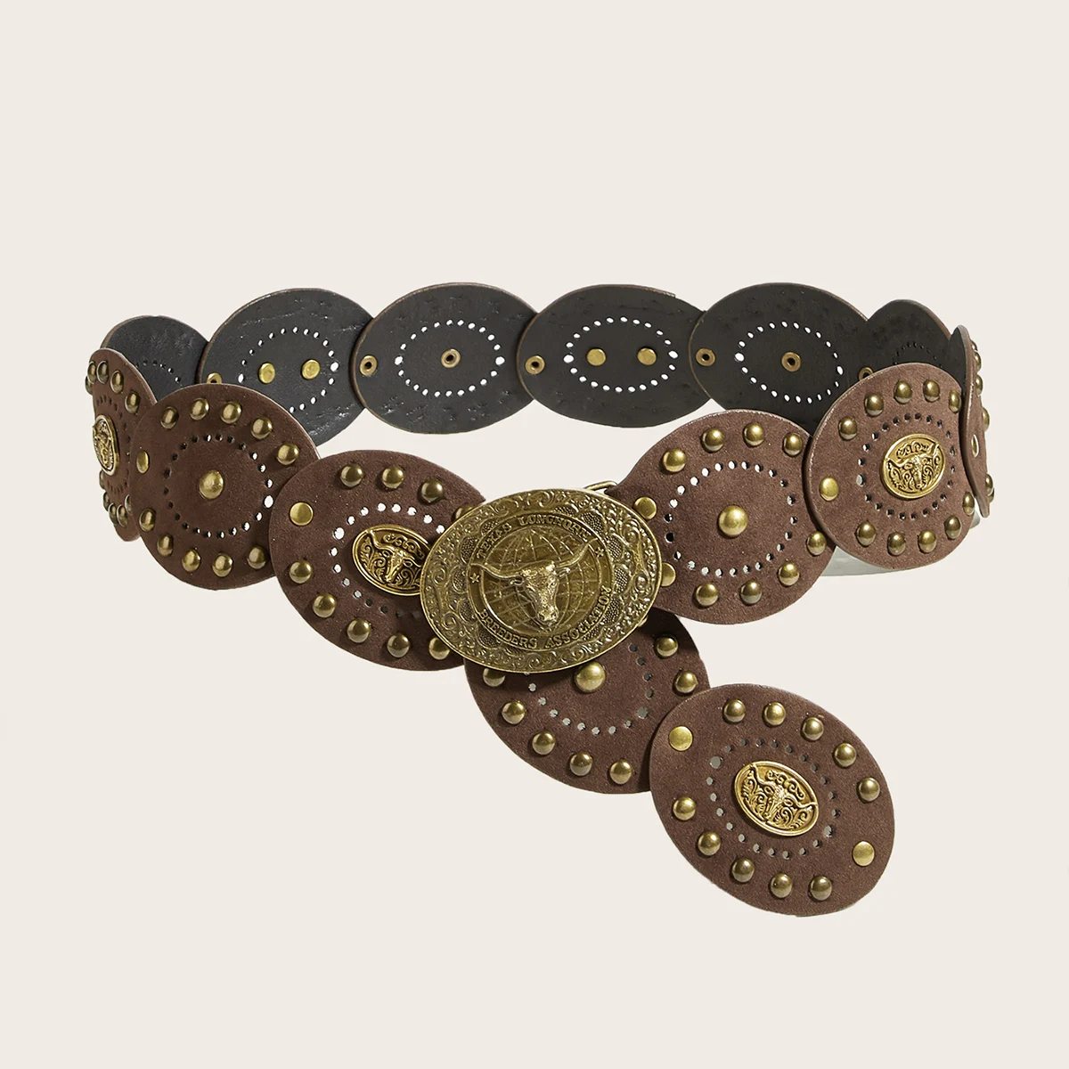 1 pieza Cinturón de metal vintage con patchwork marrón estilo bohemio para mujer, adecuado para faldas, jeans, atuendos de festi