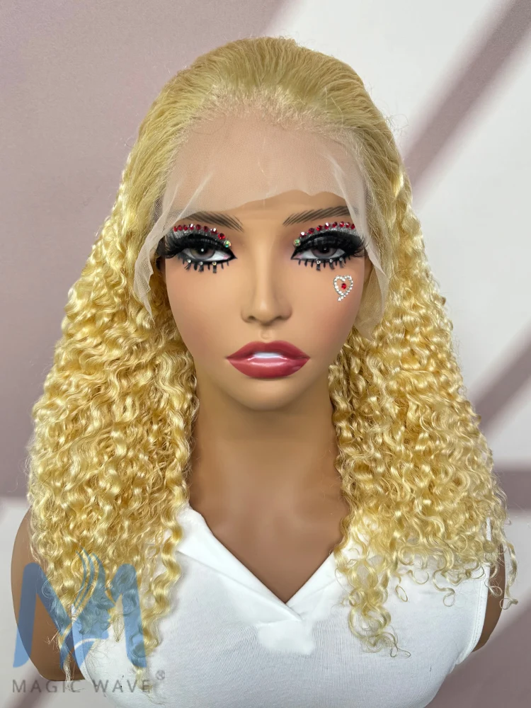 613 # Blonde Water Wave Human Hair Pruiken Voor Zwarte Vrouwen 250% Dichtheid 13X4 Lace Frontale Curly Wave Brazilian Remy Hair Pruik 20 Inch