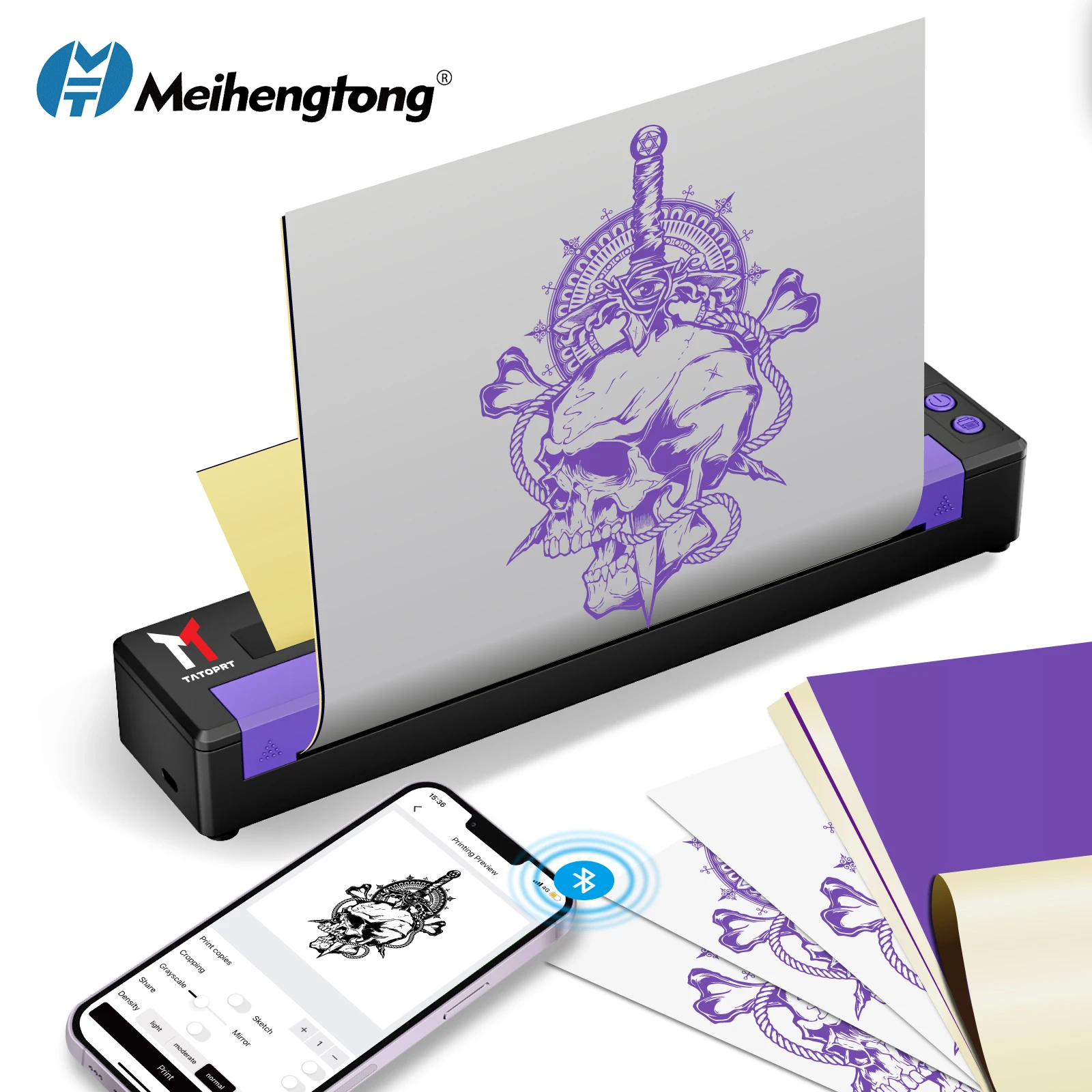 

MHT-P19 Rechargeable Tattoo Printer Machine Bluetooth USB Connect Portable Tattoo Stencil Printer Professional Beginner Friendly