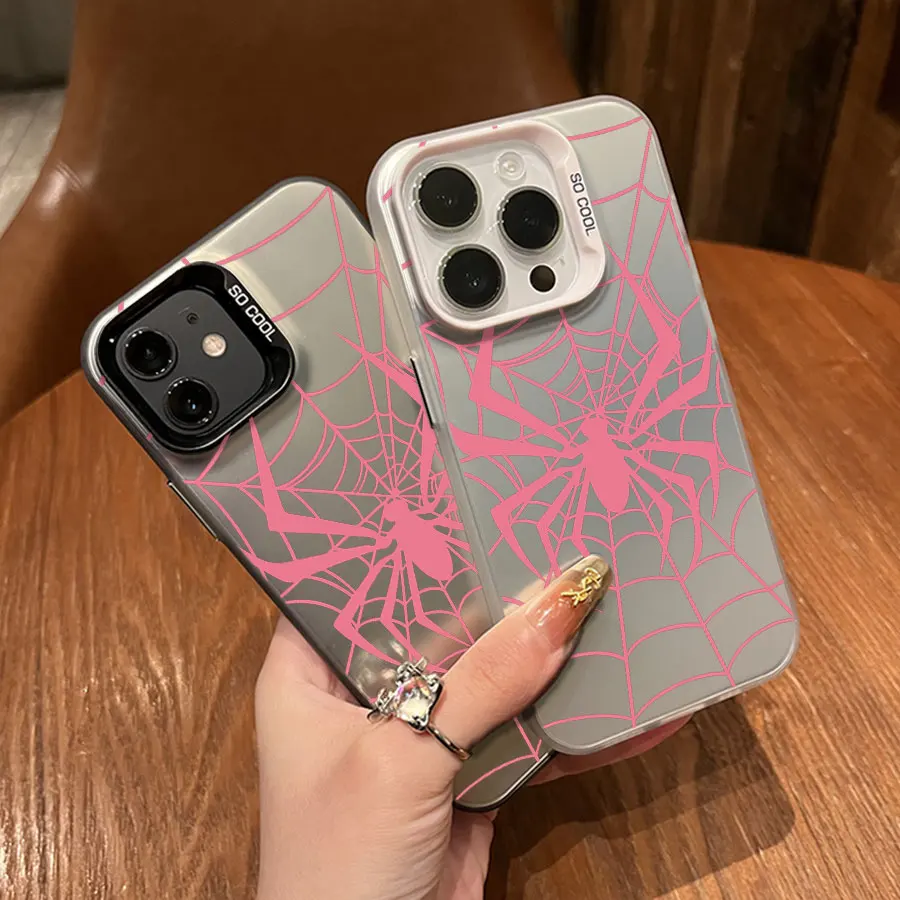 핑크 스파이더 웹 아이폰 17에서 11 프로 맥스 플러스용 폰 케이스