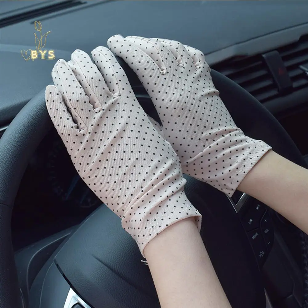 

1Pair Etiquette Summer Spring Anti-UV Elastic Women Gloves Sunscreen Dots Gloves Driving Gloves