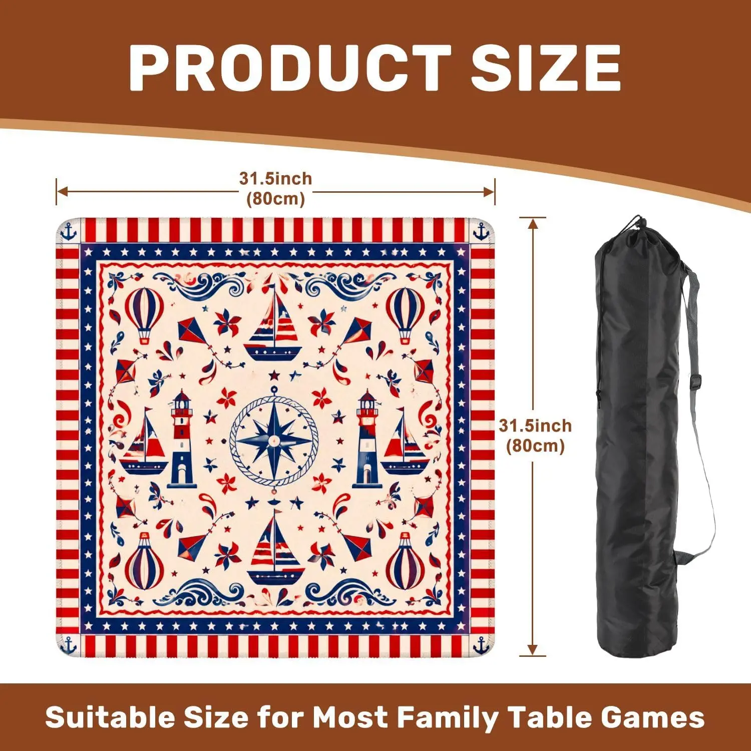 80cm Mahjong Statue Liberty Star Border Patriotic Flexible Rollable Mahjong Mat for Table Poker Dominoes Tile Game Board Game