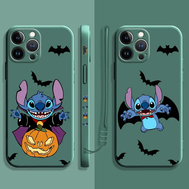 Disney Stitch Halloween Cosplay Bat Luxury Liquid Phone Case For Apple iPhone 14 13 12 11 Pro Max 13 12 Mini XS XR X 7 8 6 6S