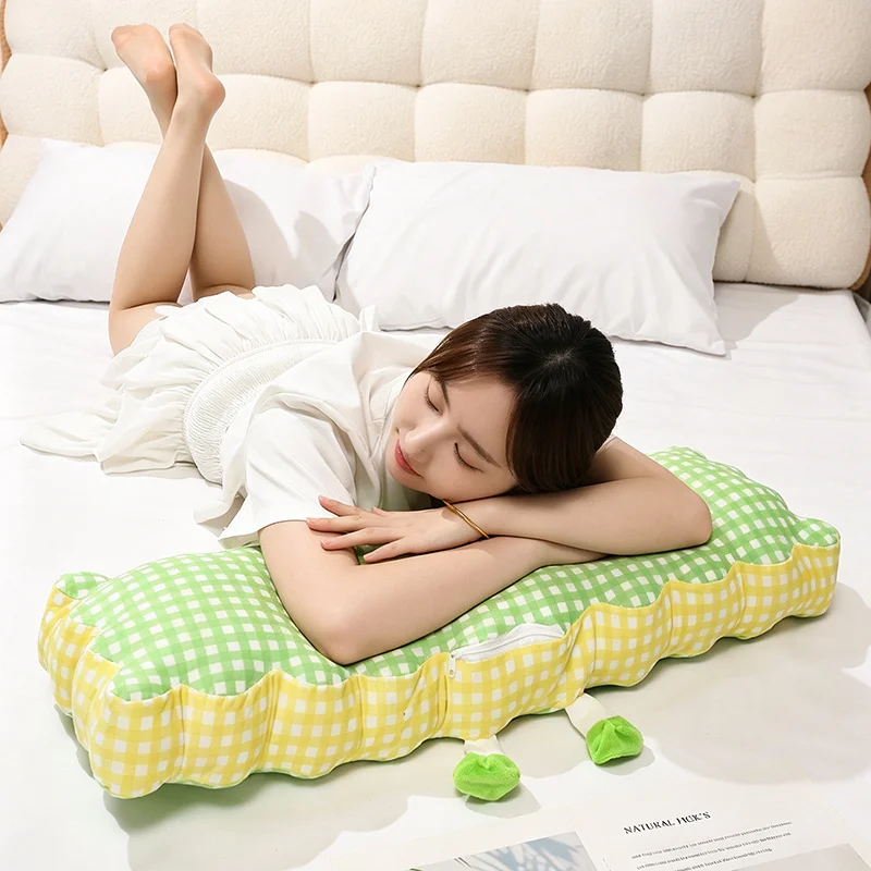 Double Sided Gingham Long Body Pillow 4 Colors Wavy Edge  Cover Side Sleeping Leg Cushion Bedroom Sofa Decor Gifts.