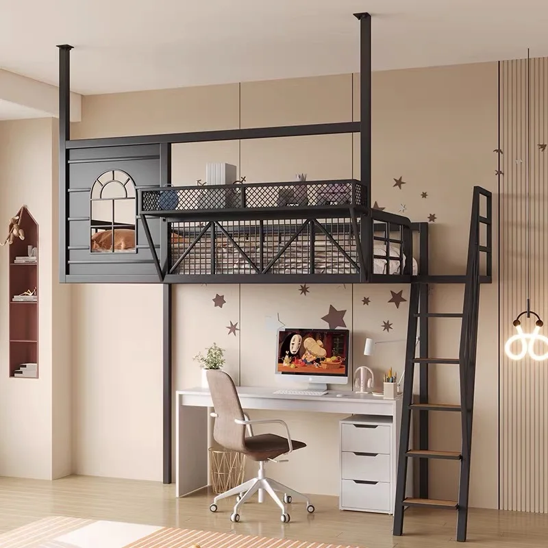 Wrought iron student hammock elevated bed small apartment loft bed sheet upper floor apartment suspended bed