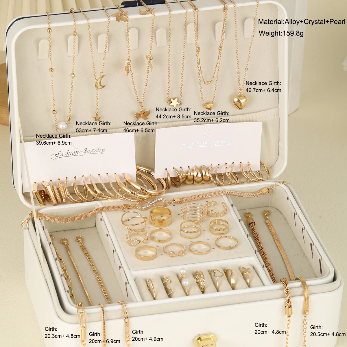Elegant Vintage Chic Jewelry Set Including Pendant Necklaces,Twisted C-Hoop Earrings,Gold Color Rings,Bracelet ,Daily Outfits