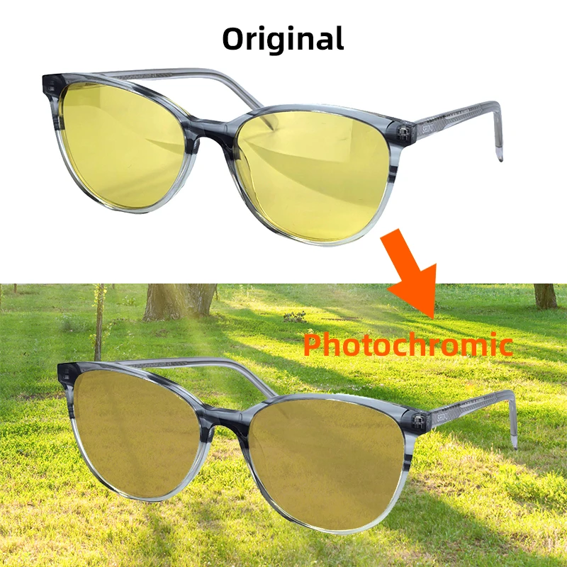 Photochrome Sonnenbrille Frau Blaulicht Computerbrille Cat Eye Acetat Sonnenbrille Frau Tag und Nacht Fahrbrille 136mm