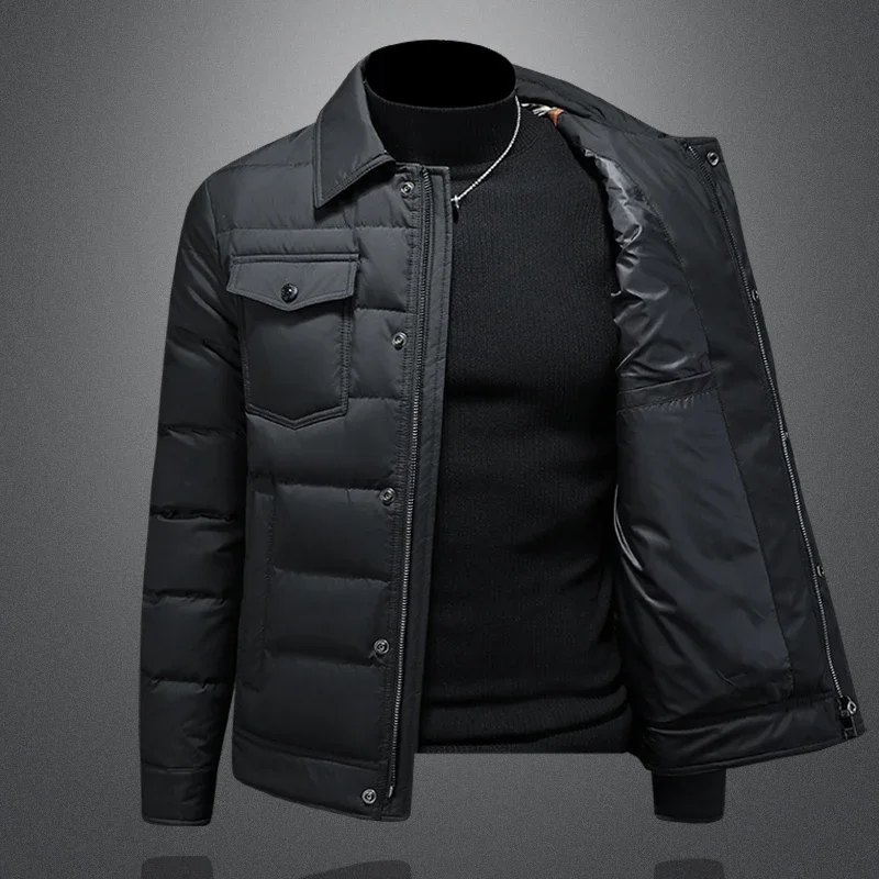 Minglu Autumn Winter Zipper Casual Men's Coats Luxury Solid Color White Duck Down Male Jackets Fashion Down Man Overcoats