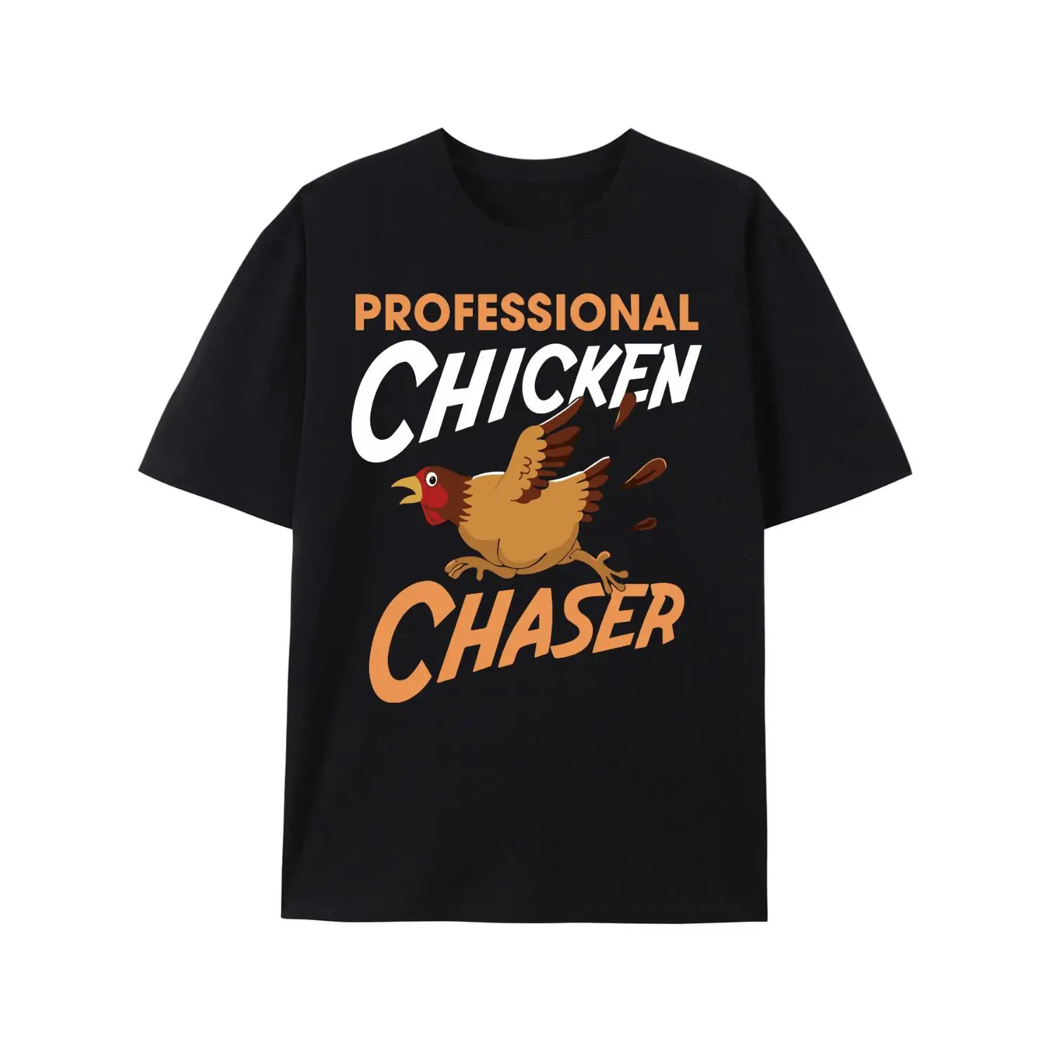 Men Crew Neck Black Short Sleeve T-Shirt, Stylish Professional Chicken Chaser Graphic Tee, All Season Comfort Casual Daily Top for Poultry Farm Lovers