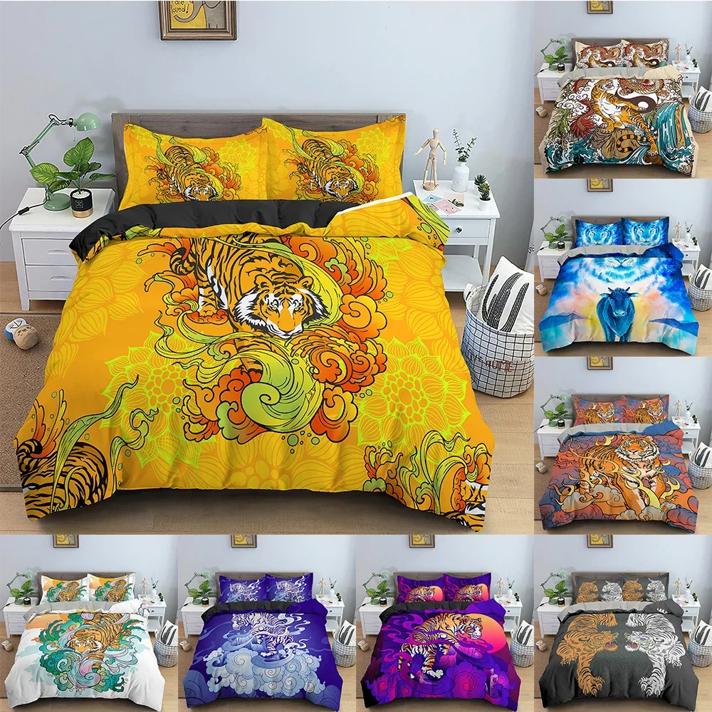 

Tiger Print Duvet Cover Set 3D Animal Pattern Bedding Set Queen King Size Comforter Cover With Pillowcase Home Textile