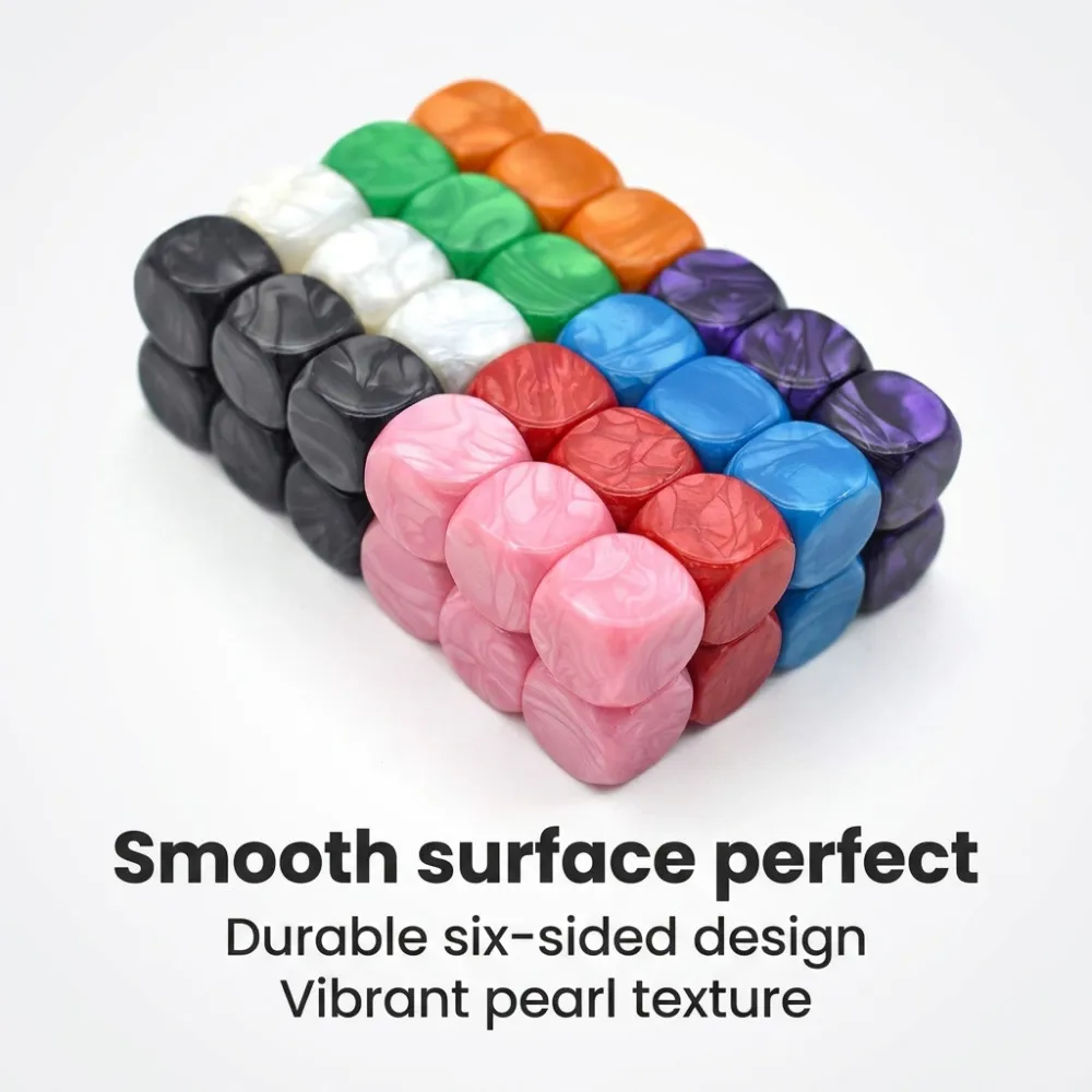 

48pcs/Set 16mm Acrylic Colorful Blank Pearl pattern Dice Round Corner For Teaching Props Game Accessories Mathematical Tools