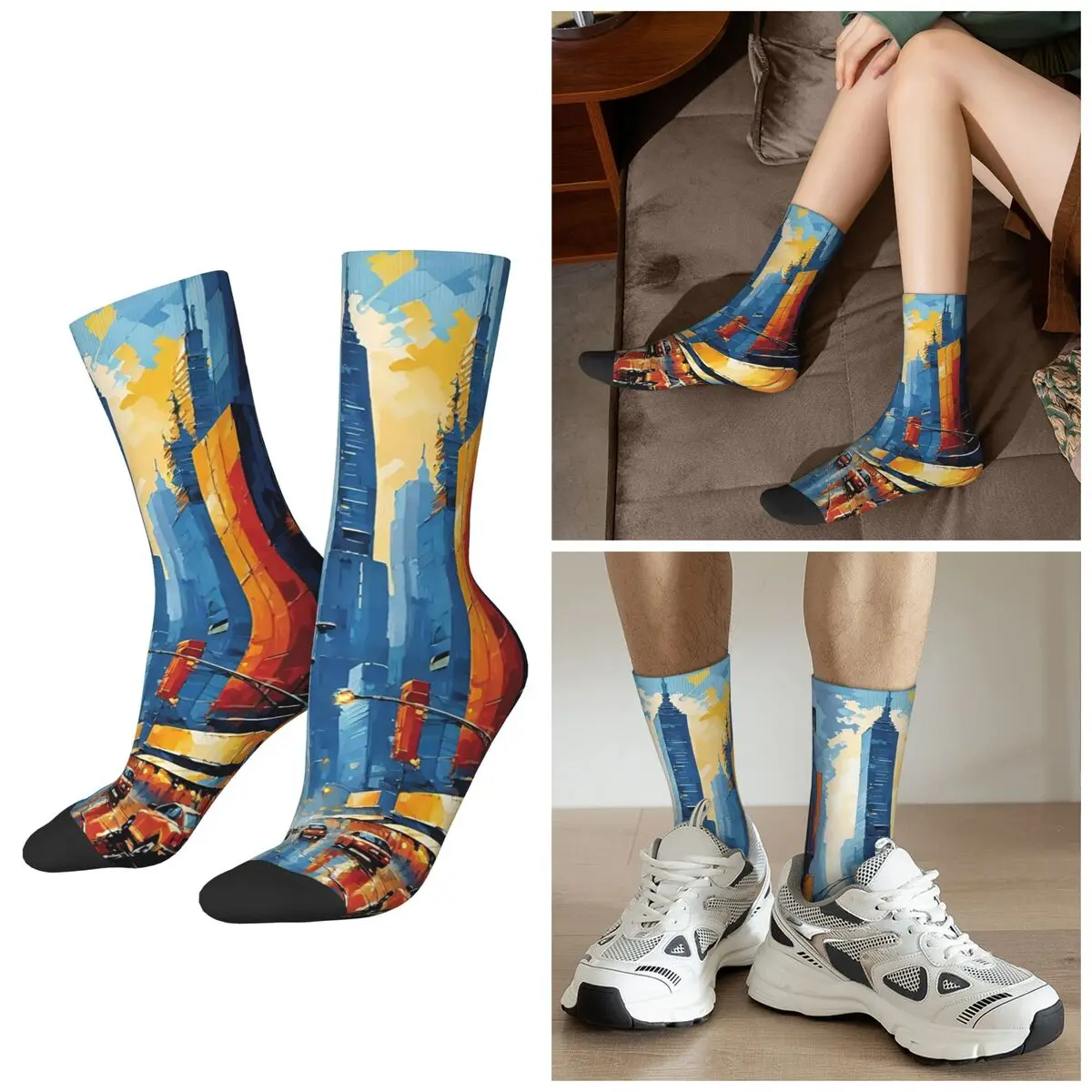 

Всесезонные носки с принтом в стиле Skyline, носки в стиле Харадзюку, забавные чулки для мужчин и женщин, подарки