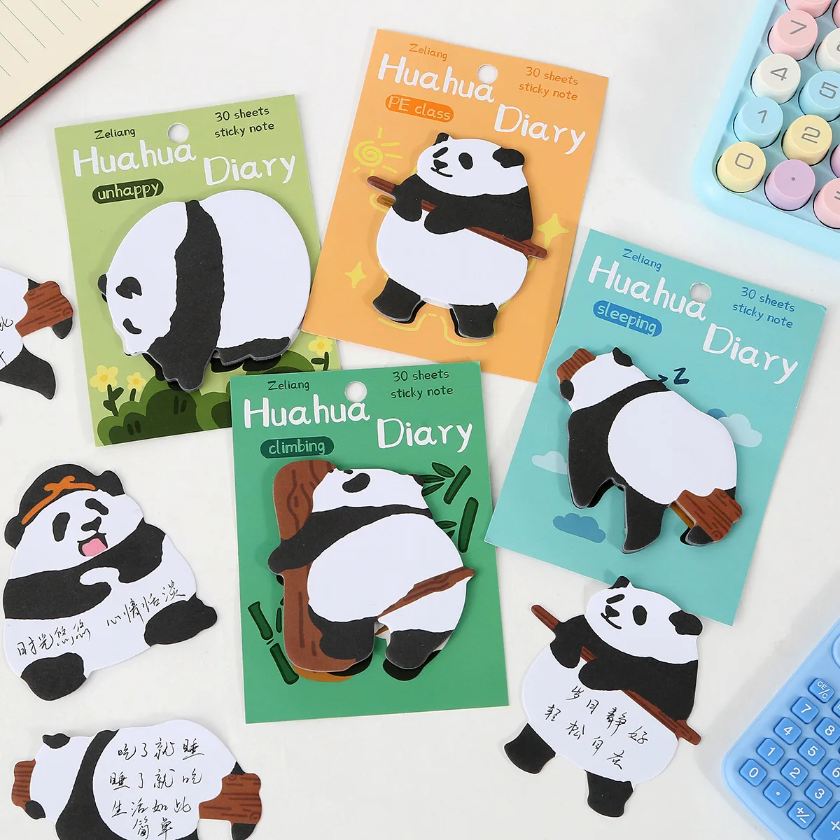 30 hojas de pegatinas para diario Huahua, pegatinas con notas de animales lindas, forma de alienígena de Panda se pueden pegar pestañas adhesivas, accesorios de oficina, regalo