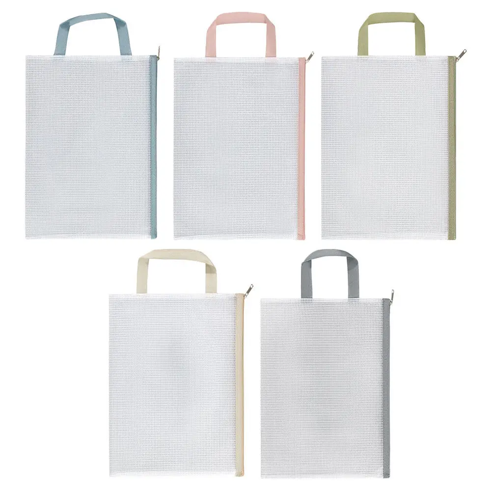 

5Pcs File Bag Transparent Grid Splashproof Large Capacity Handheld Zipper Document Storage Organizer Pouch Mesh File Zipper Bag