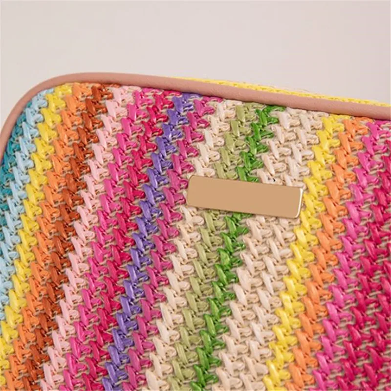 Trend ige Damen taschen, modisches und künstlerisches Weben, mehrfarbige Stroh gewebte Taschen, Umhängetaschen im ethnischen Stil, Damen taschen – Detail 7