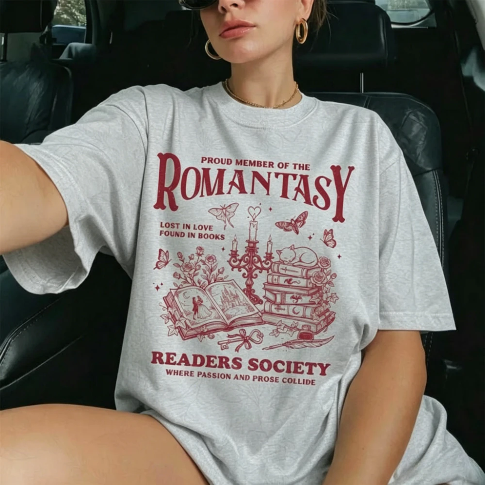 Romantasy Readers Society Shirt Book Lover Gift Fantasy Romance Tee Dark Academia Clothing Vintage Aesthetic Bookish Top