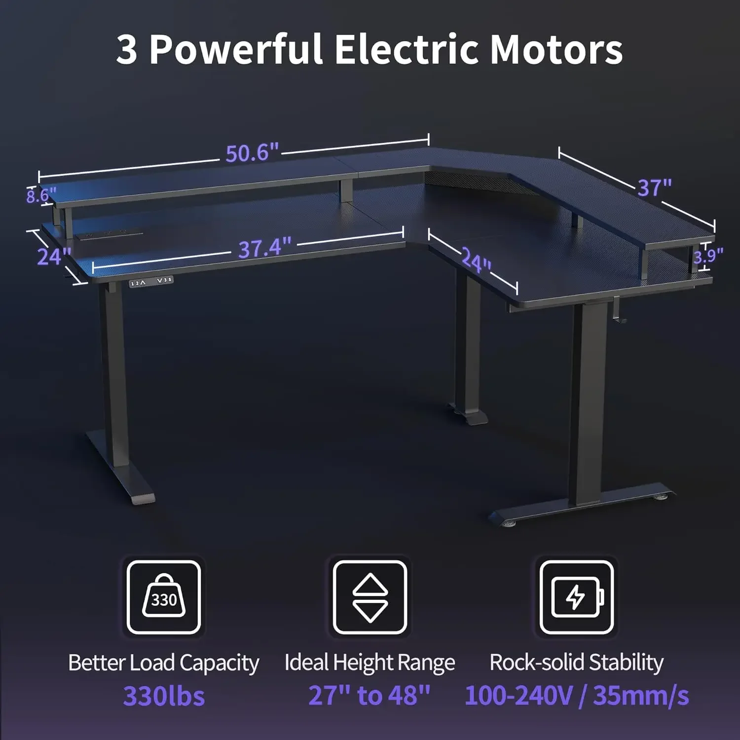 Standing Desk with LED Strip & Power Outlets, Height Adjustable Stand up Corner Gaming Desk with Ergonomic Monitor Stand