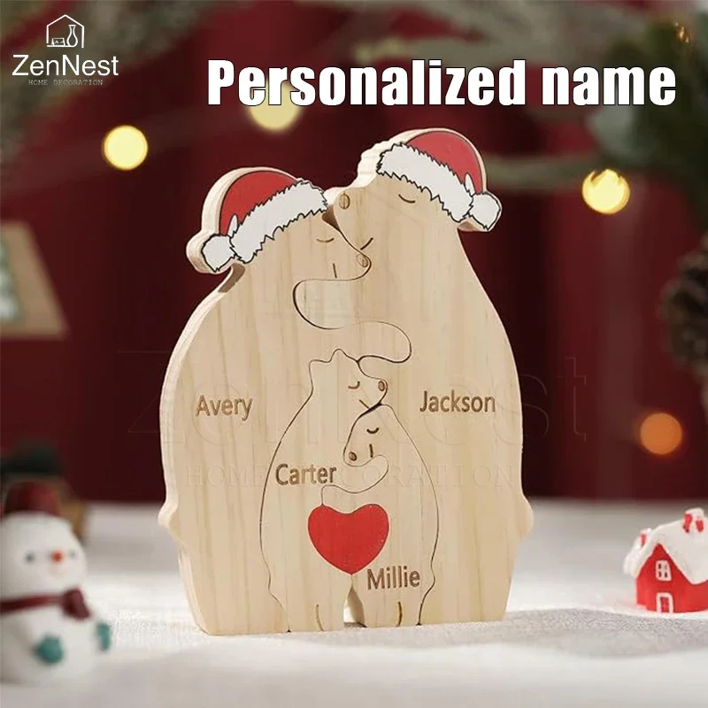 

Wear Santa Hat Bear Personalized Name Wood Puzzle Love Bear Free Custom Home Decor Christmas Decorating Gift for Mom