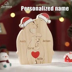 Wear Santa Hat Bear Personalized Name Wood Puzzle Love Bear Free Custom Home Decor Christmas Decorating Gift for Mom