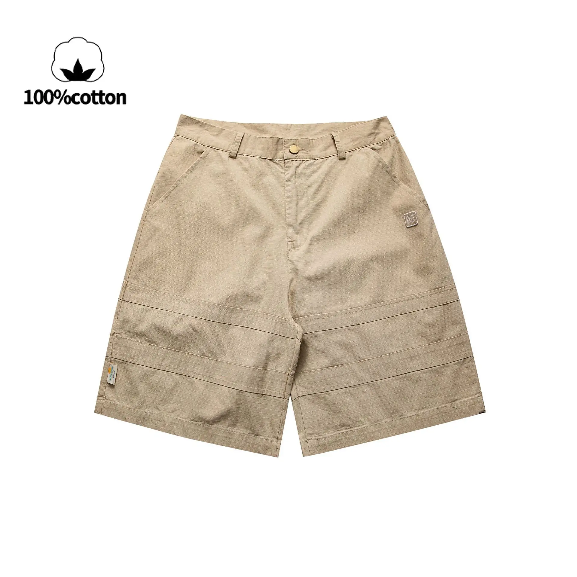 

Men's Japanese Vintage Cargo Shorts Embroidered Label Washed Straight Leg Casual Work Shorts with Multi Pockets