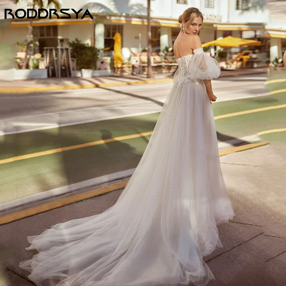 RODDRSYA Sweetheart Wedding Gown For Woman Detachable Puff Sleeves Bridal Party Dress With Button Applique A-Line Bridal Gowns