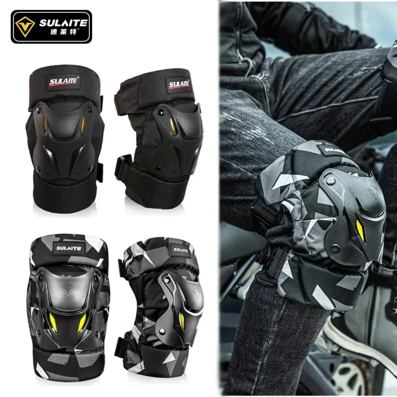 1 Pair Motorcycle Knee Shin Guard Pads Black Adjustable Knee Cap Pads Protector Armor for Motocross Racing Mountain Biking