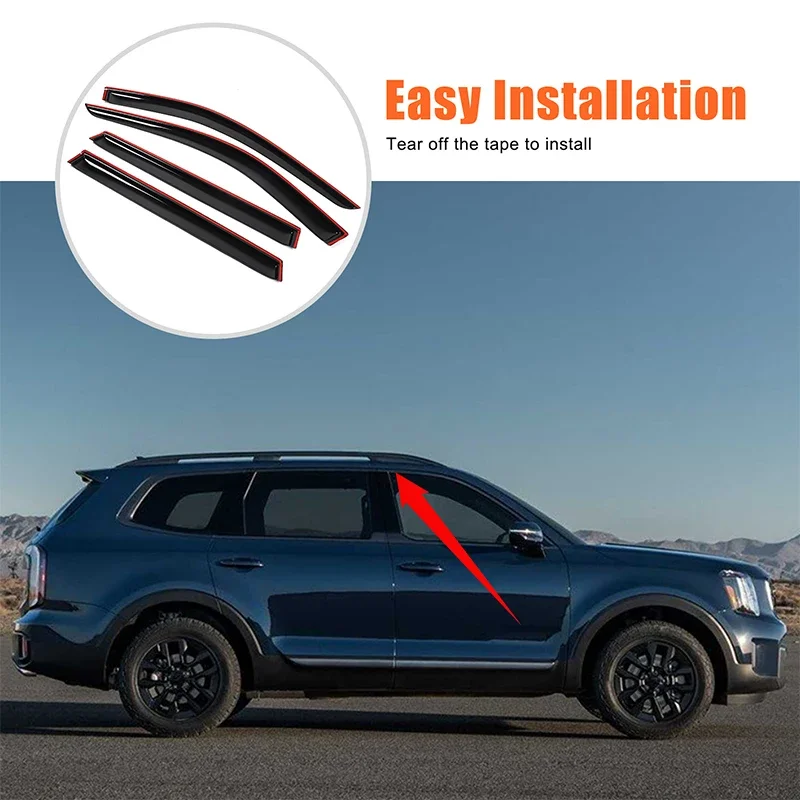 

For Kia Telluride 2020-2024 ABS Black Car Side Window Visors Trim Rain Guard Sun Visor Trim Cover Car Accessories
