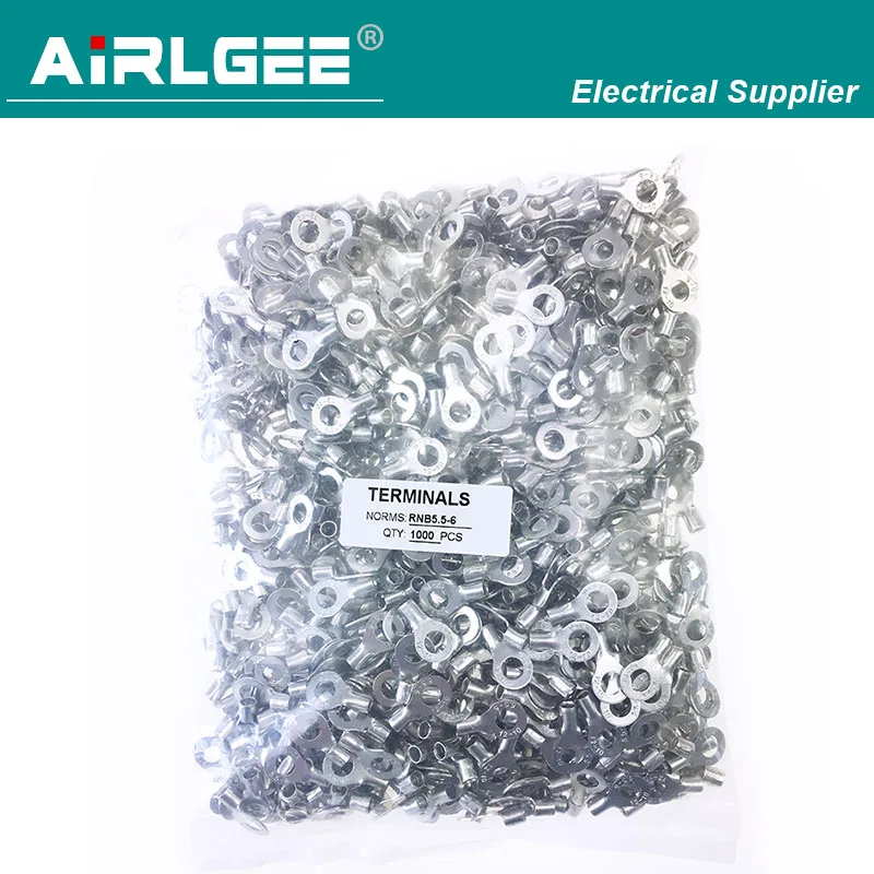1000 Pcs RNB5.5-6 AWG 12-10 Non Insulated Ring Terminals Connectors Free shipping
