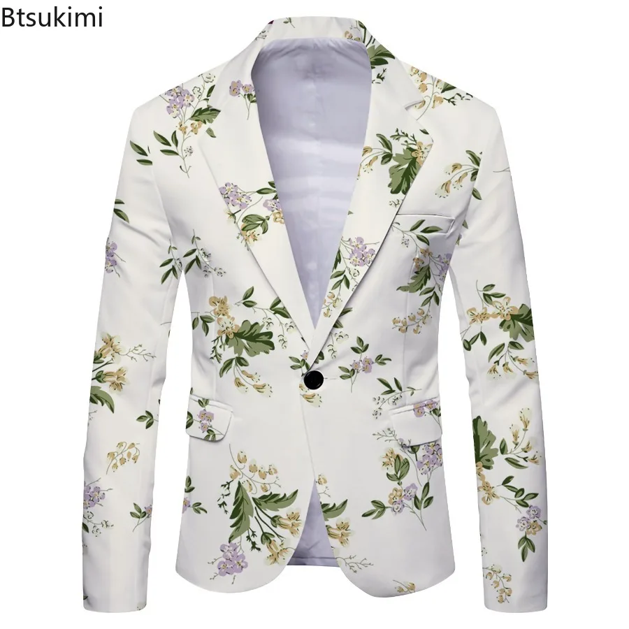 Brand New Men's Casual Blazer Jackets Trend Printed Party Wedding Groom Dress Suit Fashion Single-button Slim Suit Coats for Men