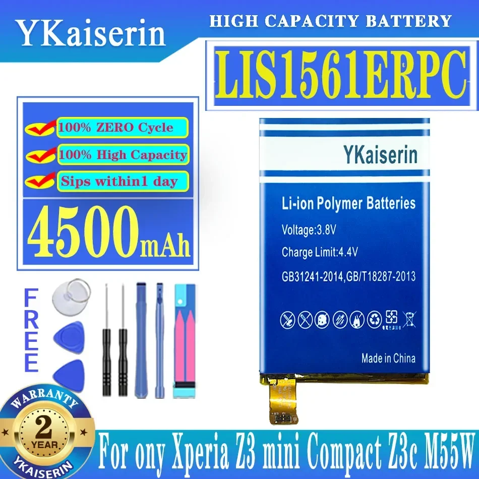 YKaiserin LIS1561ERPC 4500mAh Replacement Battery For Sony Xperia Z3 mini Compact Z3c M55W z3mini D5803 D5833 SO-02G / C4 E5333