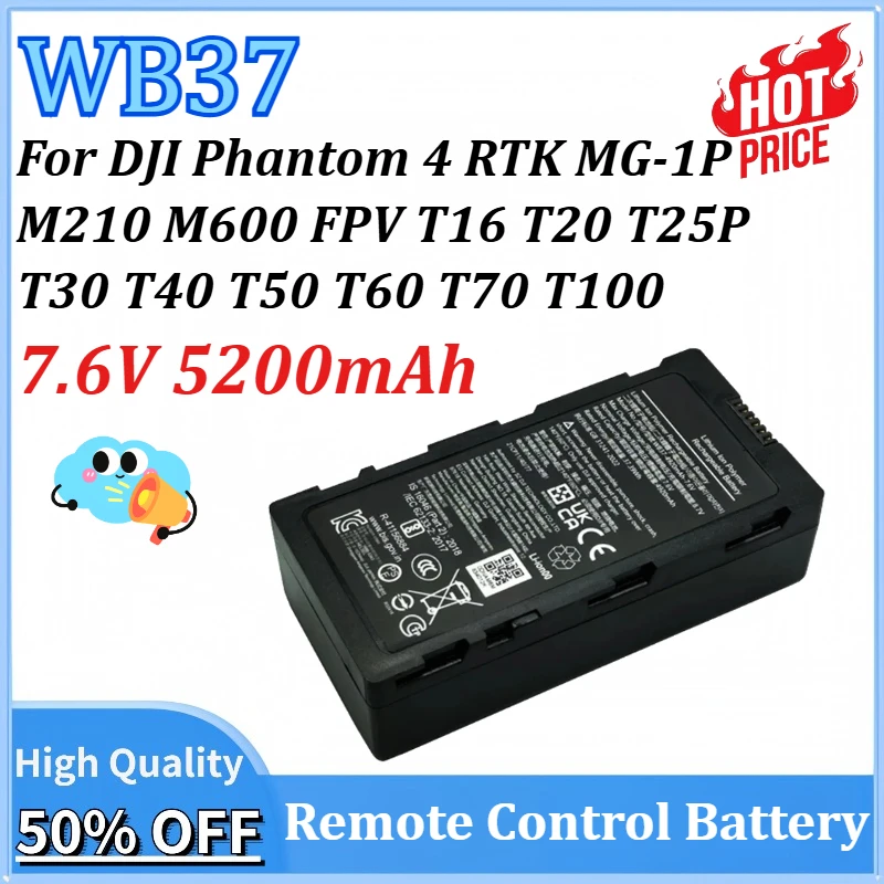 

WB37 7.6V 5200mAh Battery for DJI Phantom 4 RTK MG-1P M210 M600 FPV T16 T20 T25P T30 T40 T50 T60 T70 T100 Remote Control Battery
