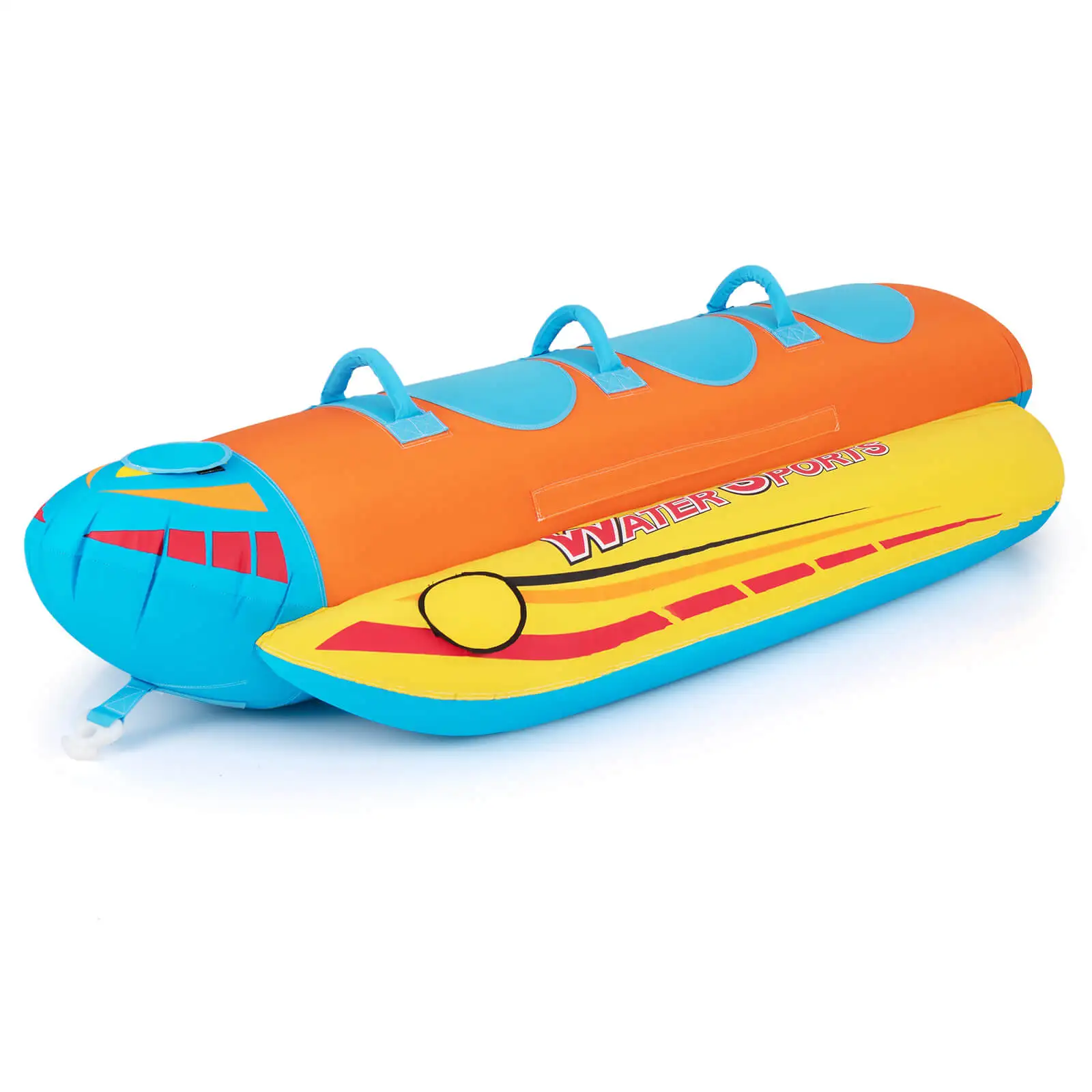 3-Person Inflatable Banana Boat w/ Boating & Water Sports 3 EVA-padded Seats