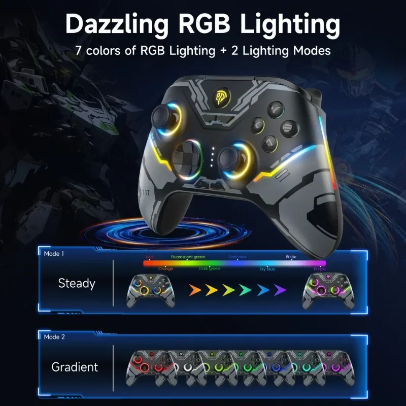 Wireless Gamepad X15 RGB Cool Lights Mecha Starry Controller Suitable for PC/Switch/iOS/Android/ Steam Deck