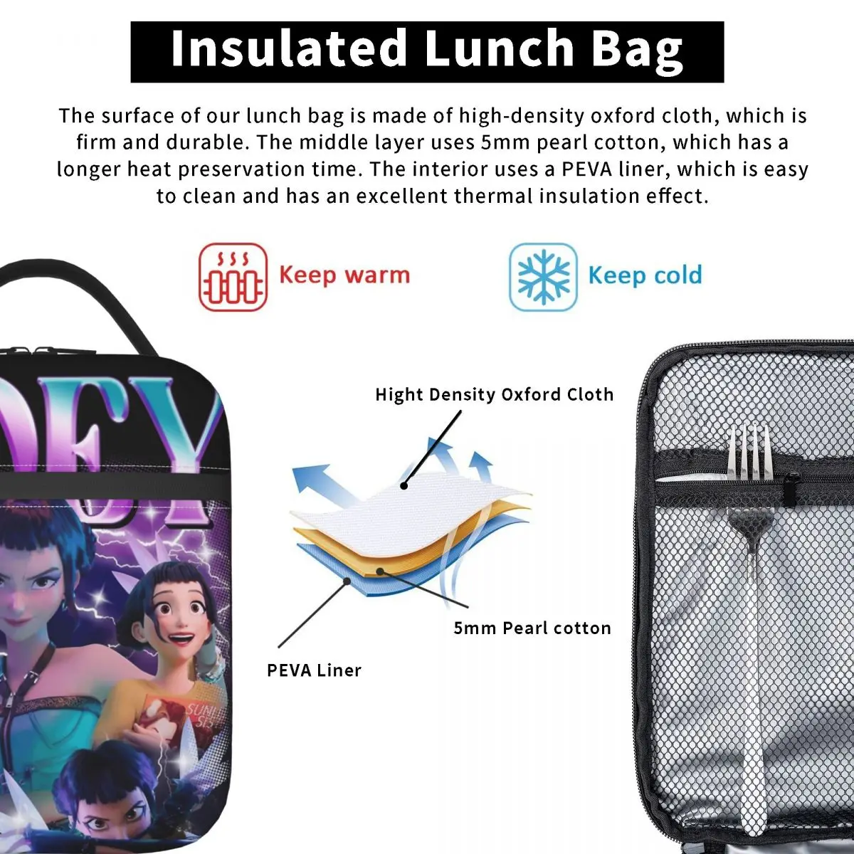 HUNTRX Kpop شيطان الصيادين زوي الغداء حقيبة المحمولة علب الاغذية الطفل مدرسة مصمم حقيبة للحفاظ على البرودة عادية أكسفورد حمل أكياس الغذاء #3