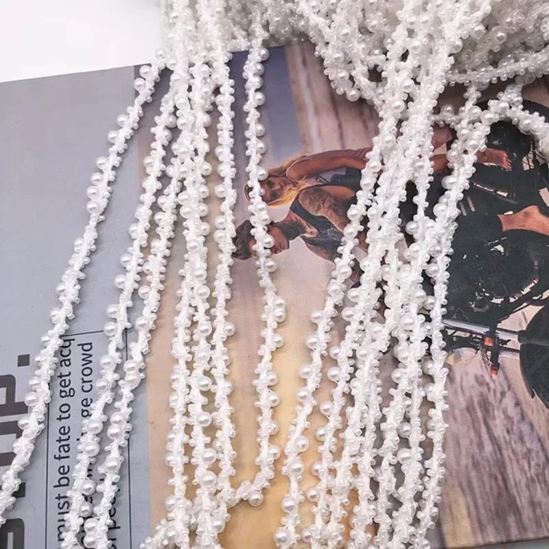 

Узкая кружевная жемчужная нить, декоративная отделка штор, украшение аксессуаров для одежды, белый дизайн 7 мм