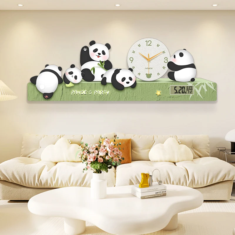 Panda Wall Clock Living Room Dining Room Decoration Painting 2025 Electronic Clock Temperature Clock