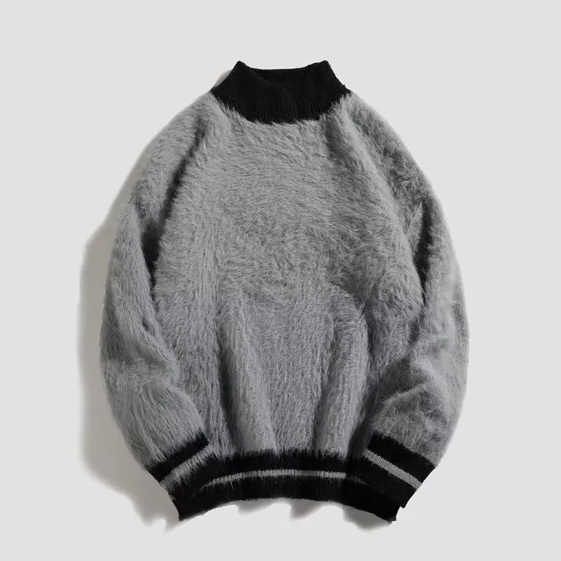 

Men's Winter Knitted Sweater f High Collar Aosphere Sensation Mink Velvet Loose BF Sle Faion Brand Premium Feeling Coat