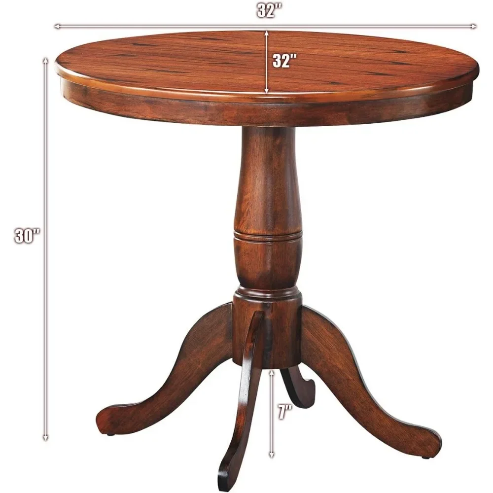 32 Inch Round Dining Table  with Solid Wood Pedestal , Bistro Dining Table for Bar, Kitchen, Restaurant,Dining Room,Walnut