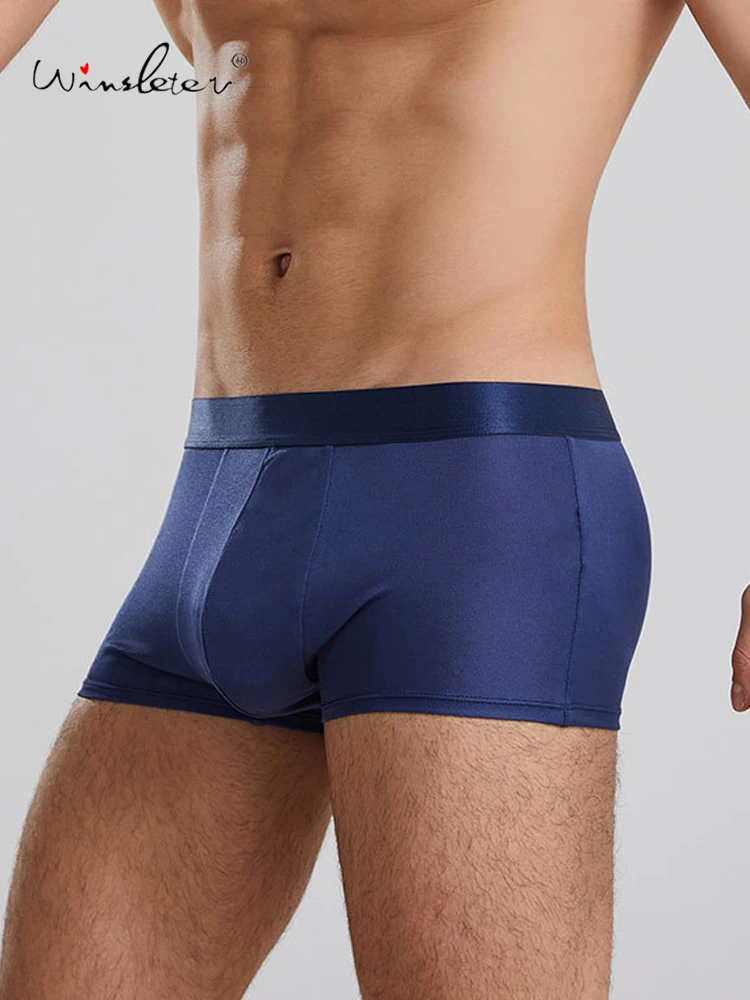 

Winsleter-2 шт. мужские трусы из 100% натурального шелка, дышащие удобные трикотажные однотонные шорты-боксеры со средней талией, новинка осени 2023 года P59834CC
