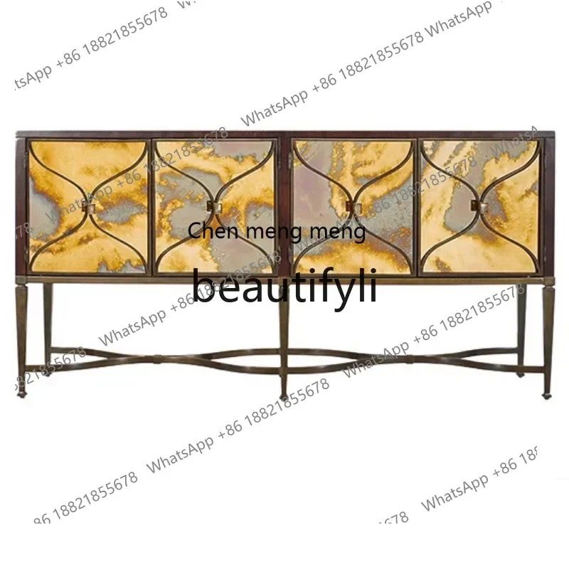 

N178 G Italian mirror entrance cabinet, living room household American solid wood metal antique mirror side cabinet