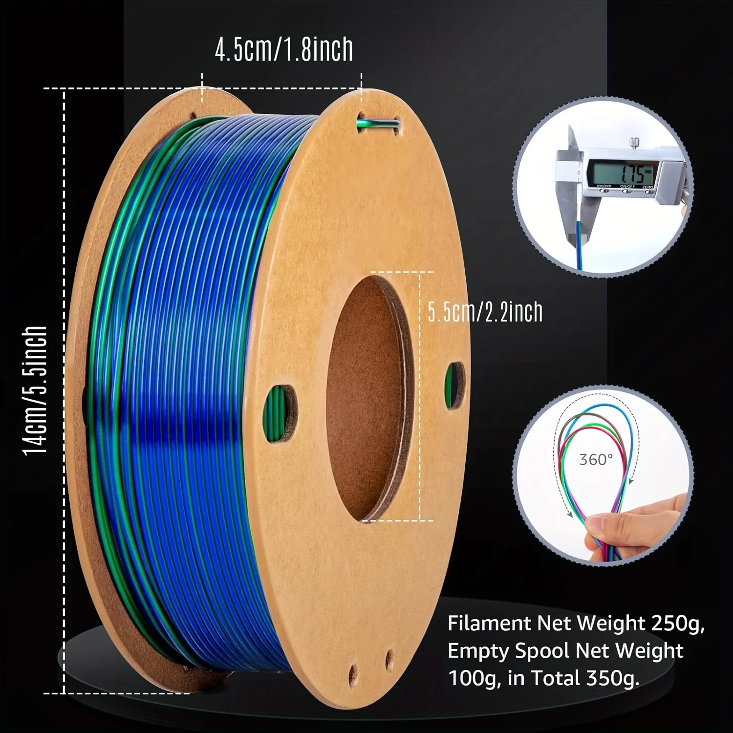 3D Printer Filament Bundle, Silk PLA 1.75mm, 1kg Total(4x250g),Dimensional Accuracy +/- 0.03 mm