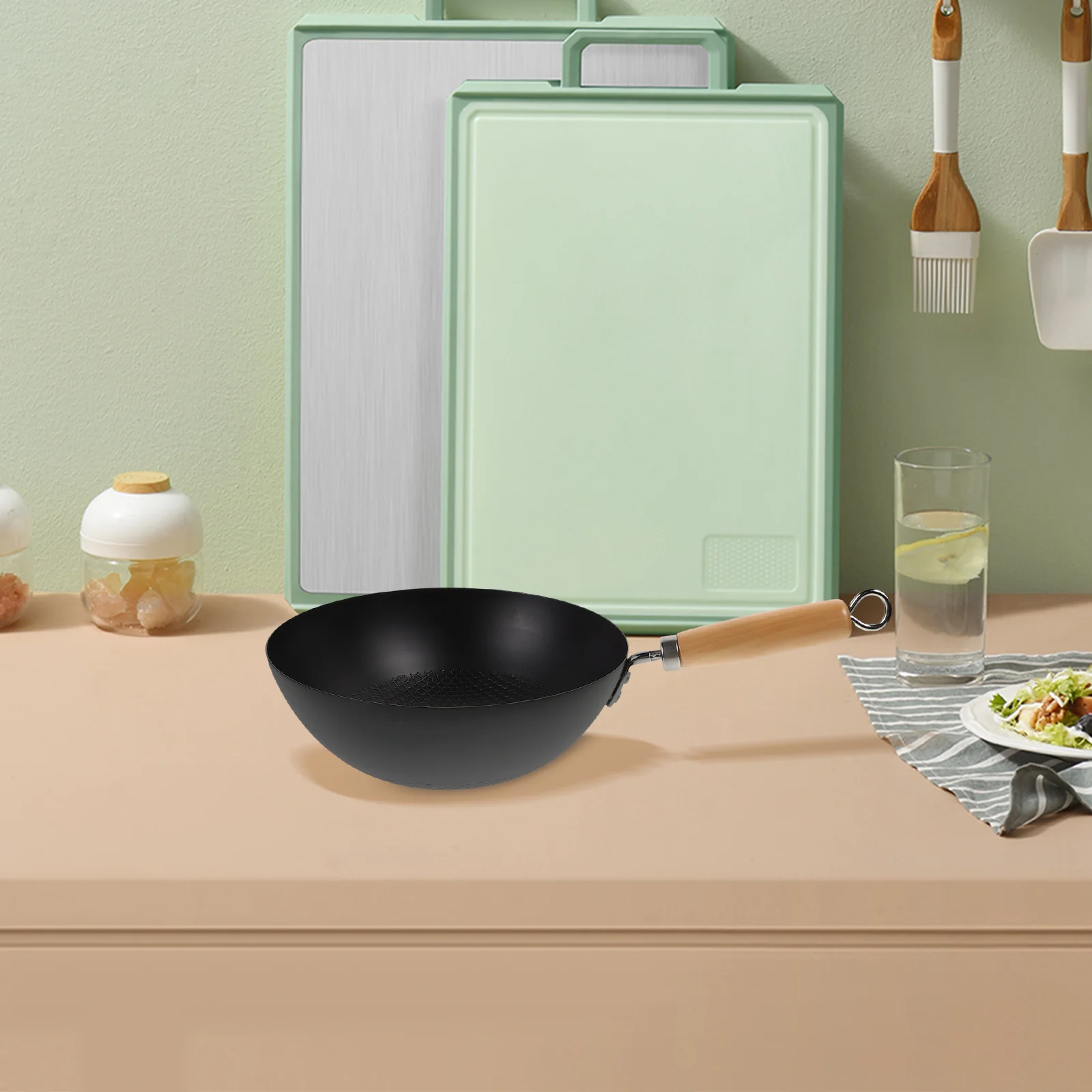 

1pc Small Iron Wok Pan For Gas Stove Open Flame Frying Wok Kitchen Cookware Stir Fry Pan Cooking Pot