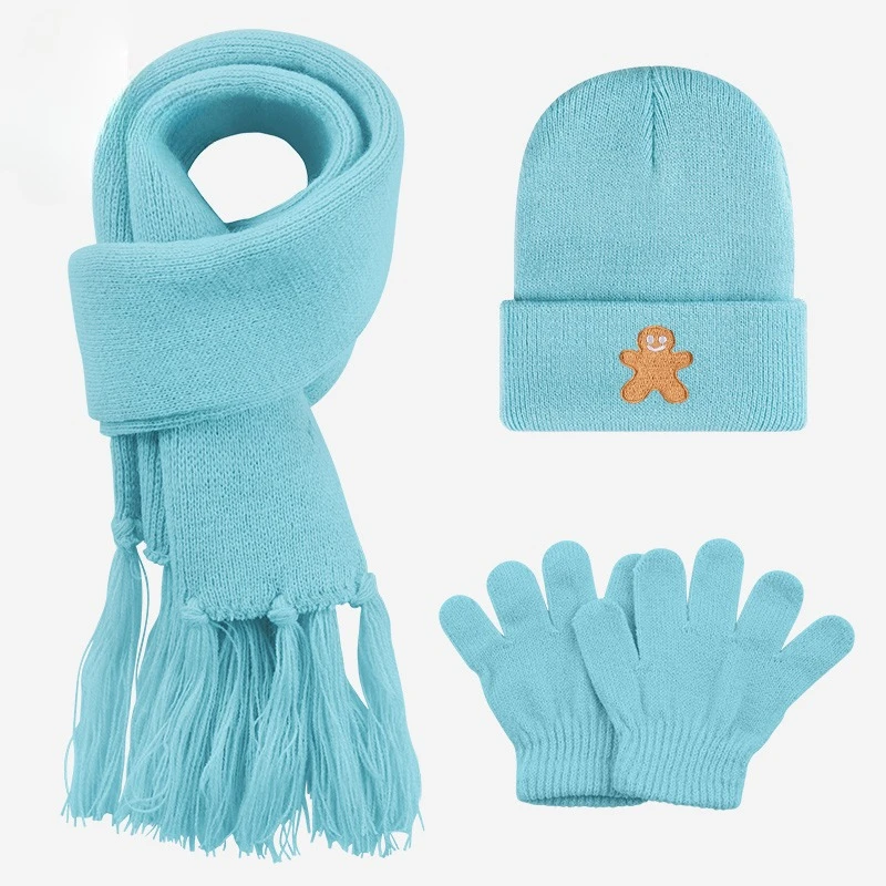 Soft Knitted 3Pcs Toddler Hat Scarf Gloves Set 1‑3Y, Lovely Gingerbread Man Embroidery Warm Winter Accessories for Xmas Gatherin - view 4