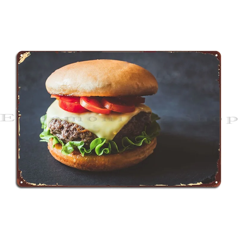 Hamburger On The Board Metal Sign Plaques Mural Customize Cave Design Plaques Tin Sign Poster