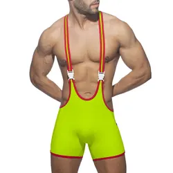 Men Rainbow Striped Sexy Bodysuits Underwear, Wrestling Singlet Boxer Briefs, High Waist Jockstrap Jumpsuit, Sports Fitness Suit