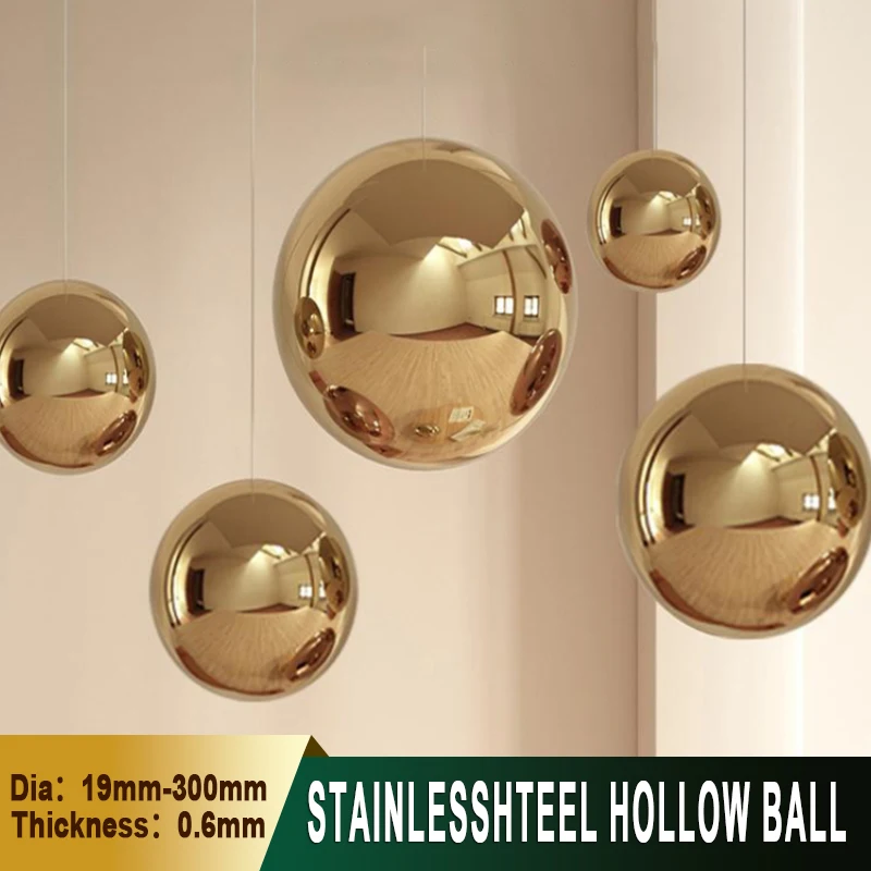 

1-10Pcs Diameter 19mm-300mm 304 Stainless Steel Hollow Ball Gold 0.6mm Titanium Metal Hollow Ball Gold Mirror Decorative Ball