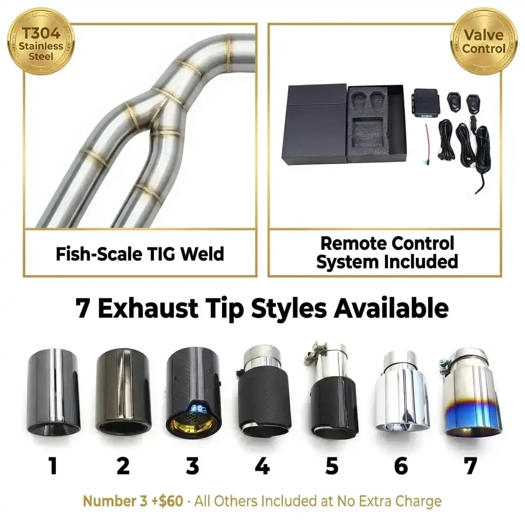 SS304 Mid-Tail Exhaust, Compatible with BMW G20 M340i/G22 M440i B58 2019-2026 LCI, High-Performance Electronic Control